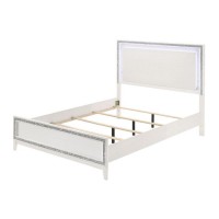 Queen Bed with LED Headboard and Shimmering Trim, White