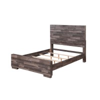 Queen Panel Bed with Plank Style Design, Brown