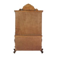 Curio Cabinet with Touch Light and Scrolled Crown Top, Cherry Brown