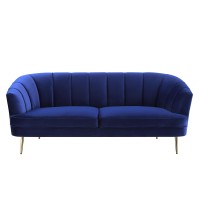 Sofa with Vertical Channel Tufting and Sloped Arms, Navy Blue