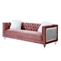 Sofa with Track Arms and Encrusted Faux Diamond Inlay, Pink