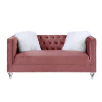 Loveseat with Track Arms and Encrusted Faux Diamond Inlay, Pink