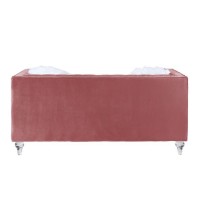 Loveseat with Track Arms and Encrusted Faux Diamond Inlay, Pink