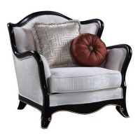 Chair with Wingback and Scalloped Wooden Frame, Gray