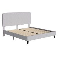 Addison Light Grey King Fabric Upholstered Platform Bed Headboard with Rounded Edges No Box Spring or Foundation Needed