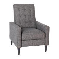 Ezra MidCentury Modern Fabric Upholstered Button Tufted Pushback Recliner in Gray for Residential Commercial Use