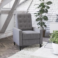 Ezra MidCentury Modern Fabric Upholstered Button Tufted Pushback Recliner in Gray for Residential Commercial Use