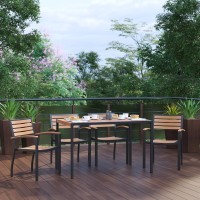 5 Piece Outdoor Dining Table Set - Synthetic Teak Poly Slats - 30