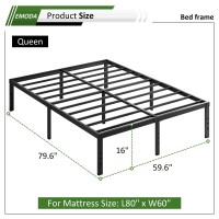 Emoda 16 Inch Bed Frame Queen Size Heavy Duty Metal Platform No Box Spring Needed With Steel Slat Support Easy Assembly Black