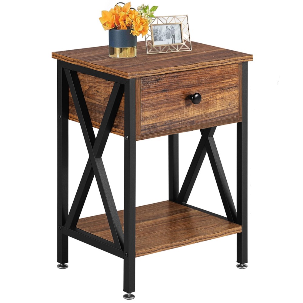 Vecelo Night Stands For Bedroom Nightstand Bedside End Tables With Drawer Storage, Rustic Brown