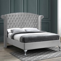 Better Home Products Cleopatra Crystal Tufted Velvet Platform Bed In Gray