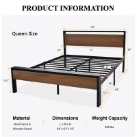 Sha Cerlin 14 Inch Queen Size Metal Platform Bed Frame With Wooden Headboard And Footboard Mattress Foundation No Box Spring N