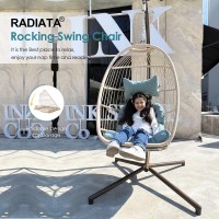 Radiata Foldable Wicker Rattan Hanging Egg Chair With Stand, Swing Chair With Cushion And Pillow, Lounging Chair For Indoor Outdoor Bedroom Patio Garden (Blue With Stand)