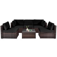 Happygrill 6 Pieces Outdoor Patio Furniture Set, Pe Rattan Conversation Set With Tempered Glass Coffee Table And Cozy Cushions, Weather Resistant Sectional Sofa Set, Black