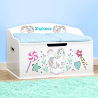 DIBSIES Personalized Creative Wonders Toy Box (Unicorns & Rainbows, White)