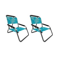 Neso Beach Chairs 2 Pack Water Resistant With Shoulder Strap And Slip Pocket Folds Thin (Aqua Fronds, Xl)