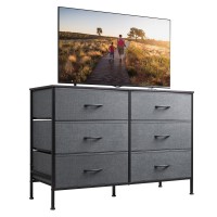 Wlive Wide Dresser With 6 Drawers Tv Stand For 50 Inches Tv Entertainment Center With Metal Frame Wooden Top Fabric Storage