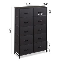 Wlive Tall Black Dresser For Bedroom With 10 Drawers Chest Of Drawers Dressers Bedroom Furniture Storage Organizer Unit With