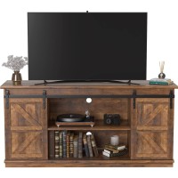 JUMMICO TV Stand for 65 Inch TV, Entertainment Center with Storage Cabinets and Sliding Barn Doors, Mid Century Modern Media TV Console Table for Living Room Bedroom (Rustic Oak)