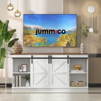 Jummico Tv Stand For 65 Inch Tv Entertainment Center With Storage Cabinets And Sliding Barn Doors Mid Century Modern Media Tv