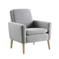 Lohoms Mid-Century Modern Accent Chair Fabric Upholstered Comfy Reading Arm Chair For Bedroom, Living Room Stuffed Seat Single Sofa Chair With Wood Legs - Grey