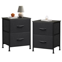 Wlive Nightstand Set Of 2, 2 Drawer Dresser For Bedroom, Small Dresser With 2 Drawers, Bedside Furniture, Night Stand, End Table With Fabric Bins For Bedroom, Closet, College Dorm, Charcoal Black