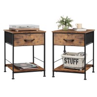 Wlive Nightstand Set Of 2, End Table With Fabric Storage Drawer And Open Wood Shelf, Bedside Furniture With Steel Frame, Side Table For Bedroom, Dorm, Easy Assembly, Rustic Brown Wood Grain Print