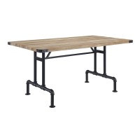 Acme Edina Rectangular Wood Top Dining Table In Oak And Sandy Black