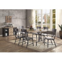 Acme Edina Rectangular Wood Top Dining Table In Oak And Sandy Black