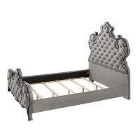 Acme Furniture Fully Upholstered King Size Bed, Eastern, Gray Velvet