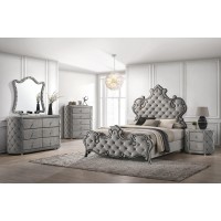 Acme Furniture Fully Upholstered King Size Bed, Eastern, Gray Velvet