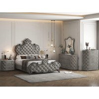 Acme Furniture Fully Upholstered King Size Bed, Eastern, Gray Velvet