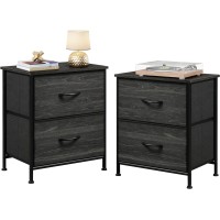Wlive Nightstand Set Of 2, Small 2 Drawer Dresser For Bedroom, Bedside Furniture, Night Stand, End Table With Fabric Bins For Bedroom, Dorm, Charcoal Black Wood Grain Print
