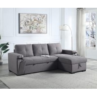 Acme Jacop Sleeper Sectional Sofa With Storage In Dark Gray Fabric