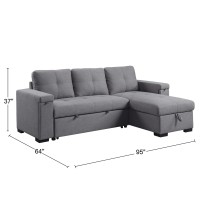 Acme Jacop Sleeper Sectional Sofa With Storage In Dark Gray Fabric