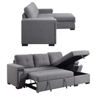 Acme Jacop Sleeper Sectional Sofa With Storage In Dark Gray Fabric