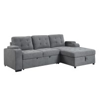 Acme Kabira Sleeper Sectional Sofa With Storage In Gray Fabric