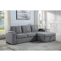 Acme Kabira Sleeper Sectional Sofa With Storage In Gray Fabric