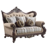 Acme Furniture Upholstery Loveseat With Arched Backrest, Light Brown And Cherry