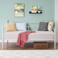 Vecelo Daybed Frame, Twin Size Metal Platform With Headboard, Victorian Style,Mattress Foundation/Children Bed Sofa For Guest Living Room