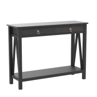 Giantex Console Table Entryway Sofa Side Table With Drawer & Open Shelf, Modern Narrow Couch Table, Thin Entry Table For Living Room, Bedroom, Hallway 42 Inch Distressed Sofa Table (Black)