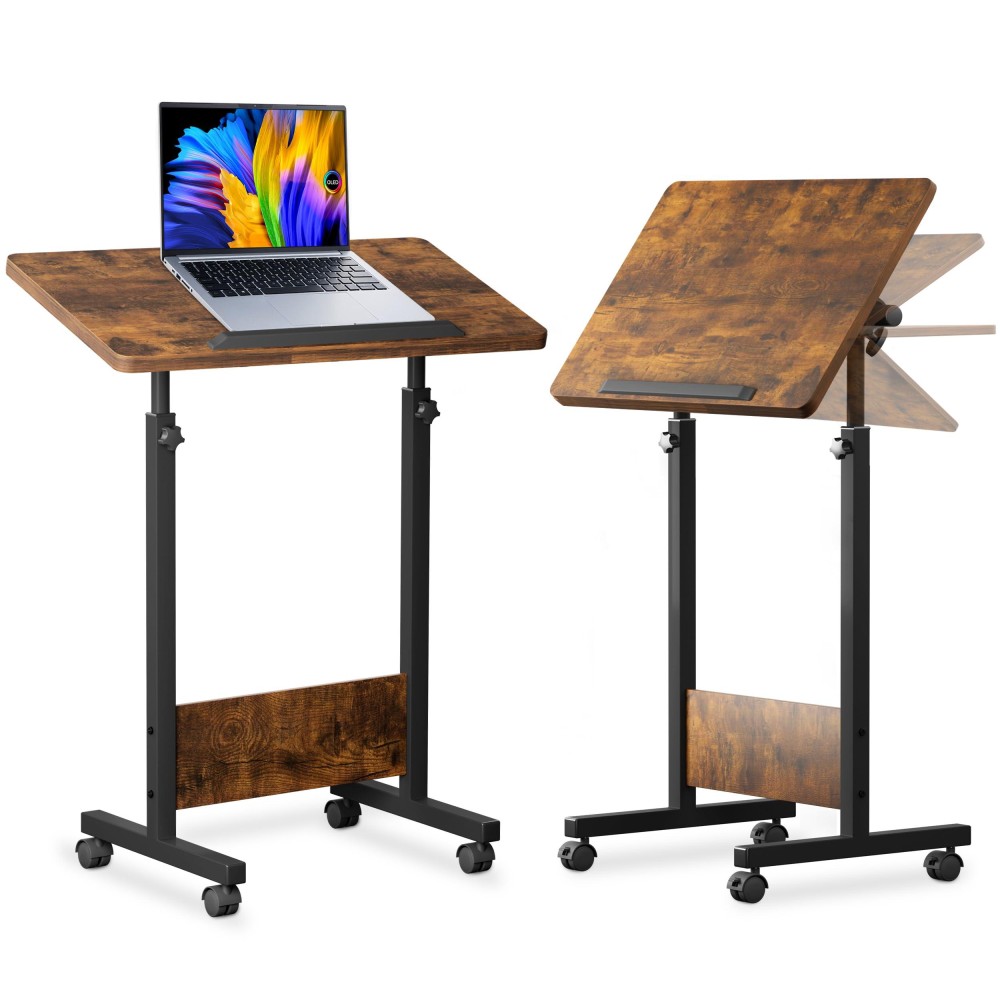 Koupa Adjustable Mobile Standing Desk Large 16?1 In, Rolling Computer Workstation With Lockable Wheels For Home Office, 360?Flip Tilt Fordable Laptop Table Cart For Standing Sitting