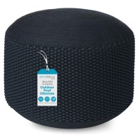 Birdrock Home Outdoor Pouf Ottoman Hand Woven Waterproof Foot Stool With Bead Bag Filling Boho Foot Rest For Patio Living R