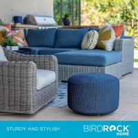 Birdrock Home Outdoor Pouf Ottoman Hand Woven Waterproof Foot Stool With Bead Bag Filling Boho Foot Rest For Patio Living R