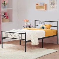 Vecelo 14 Twin Size Metal Platform Bed Frame With Headboard Premium Steel Slat Support No Box Spring Needed Noisefree Antisl