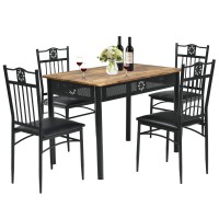 Costway 5 Pieces Dining Table Set, Modern Kitchen Table Set For 4 Person, 42??Rectangular Table W/ 4 Upholstered Chairs, Bistro Table Set For Home, Coffee Shop & Restaurant (Black)