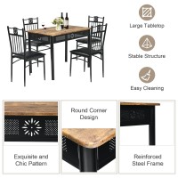 Costway 5 Pieces Dining Table Set, Modern Kitchen Table Set For 4 Person, 42??Rectangular Table W/ 4 Upholstered Chairs, Bistro Table Set For Home, Coffee Shop & Restaurant (Black)