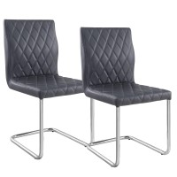 Metal Side Chairs with Faux Leather Seat and Back, Set of 2, Gray and Silver