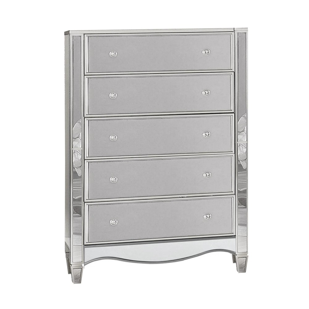 Chest with Crystal Knobs and Mirror Panels, Silver