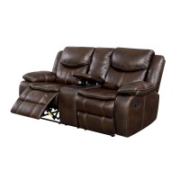 Console Loveseat with 2 Cupholders and Contrast Stitch, Brown